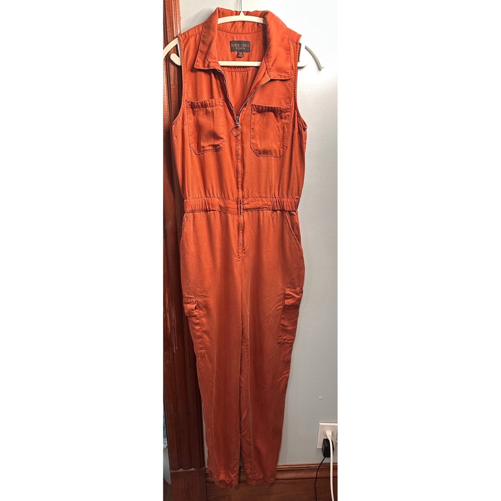 Black Label by C'est Toi Womens Rust Orange Sleeveless Utility Cargo Jumpsuit M